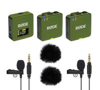Rode Wireless GO Gen 3 Wireless 2-Channel Microphone Radio System Moss Khaki with 2 x Lavalier GO Microphone and 2 x Keepdrum Fur Wind Protection