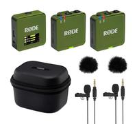 Rode Wireless GO Gen 3 Wireless 2-Channel Microphone Radio System Moss Khaki with Charge Case + 2 x Lavalier GO Microphone and 2 x Fur Wind Protection