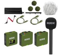 Rode Wireless GO Gen 3 Wireless 2-Channel Microphone Radio System Moss Khaki with Interview GO Hand Adapter and Keepdrum Fur Wind Protection