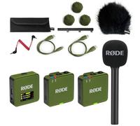 Rode Wireless GO Gen 3 Wireless 2-Channel Microphone Radio System Moss Khaki with Interview GO Hand Adapter and Keepdrum Fur Wind Protection BK