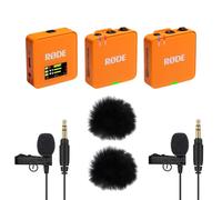 Rode Wireless GO Gen 3 Wireless 2-Channel Microphone Radio System Orange with 2 x Lavalier GO Microphone and 2 x Keepdrum Fur Wind Protection