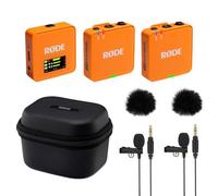 Rode Wireless GO Gen 3 Wireless 2-Channel Microphone Radio System Orange with Charge Case + 2 x Lavalier GO Microphone and 2 x Fur Wind Protection