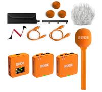 Rode Wireless GO Gen 3 Wireless 2-Channel Microphone Radio System Orange with Interview GO Hand Adapter Orange and Keepdrum Fur Wind Protection