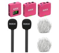 Rode Wireless GO Gen 3 Wireless 2-Channel Microphone Radio System Pink with 2 x Interview GO Hand Adapters and 2 x Keepdrum Fur Wind Protection