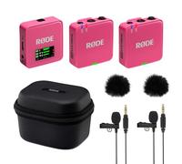 Rode Wireless GO Gen 3 Wireless 2-Channel Microphone Radio System Pink with Charge Case + 2 x Lavalier GO Microphone and 2 x Fur Wind Protection