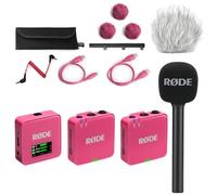 Rode Wireless GO Gen 3 Wireless 2-Channel Microphone Radio System Pink with Interview GO Hand Adapter and Keepdrum Fur Wind Protection