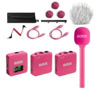 Rode Wireless GO Gen 3 Wireless 2-Channel Microphone Radio System Pink with Interview GO Hand Adapter Pink and Keepdrum Fur Wind Protection