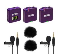 Rode Wireless GO Gen 3 Wireless 2-Channel Microphone Radio System Purple with 2 x Lavalier GO Microphone and 2 x Keepdrum Fur Wind Protection