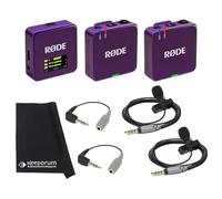Rode Wireless GO Gen 3 Wireless 2-Channel Microphone Radio System Purple with 2 x Smartlav+ Lapel Microphone and 2 x SC3 Adapters and Keepdrum Cloth