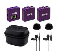 Rode Wireless GO Gen 3 Wireless 2-Channel Microphone Radio System Purple with Charge Case + 2 x Lavalier GO Microphone and 2 x Fur Wind Protection