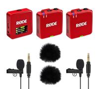Rode Wireless GO Gen 3 Wireless 2-Channel Microphone Radio System Red with 2 x Lavalier GO Microphone and 2 x Keepdrum Fur Wind Protection