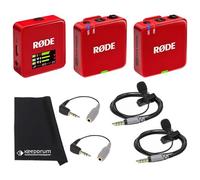 Rode Wireless GO Gen 3 Wireless 2-Channel Microphone Radio System Red with 2 x Smartlav+ Lapel Microphone and 2 x SC3 Adapters and Keepdrum Cloth