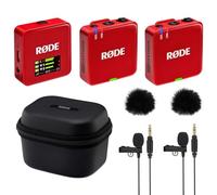 Rode Wireless GO Gen 3 Wireless 2-Channel Microphone Radio System Red with Charge Case + 2 x Lavalier GO Microphone and 2 x Fur Wind Protection