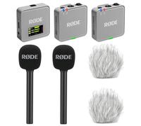 Rode Wireless GO Gen 3 Wireless 2-Channel Microphone Radio System Stone Grey with 2 x Interview GO Hand Adapters and 2 x Keepdrum Fur Wind Protection