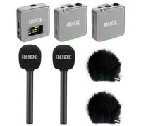 Rode Wireless GO Gen 3 Wireless 2-Channel Microphone Radio System Stone Grey with 2 x Interview GO Hand Adapters and 2 x Keepdrum Fur Wind Protection BK