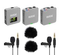 Rode Wireless GO Gen 3 Wireless 2-Channel Microphone Radio System Stone Grey with 2 x Lavalier GO Microphone and 2 x Keepdrum Fur Wind Protection