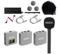 Rode Wireless GO Gen 3 Wireless 2-Channel Microphone Radio System Stone Grey with Interview GO Hand Adapter and Keepdrum Fur Wind Protection BK