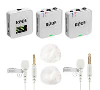 Rode Wireless GO Gen 3 Wireless 2-Channel Microphone Radio System White with 2 x Lavalier GO Microphone White and 2 x Keepdrum Fur Wind Protection WH