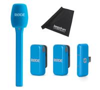 Rode Wireless Micro Wireless Microphone System USB-C Blue with Interview Micro Hand Adapter Blue and Keepdrum Cloth