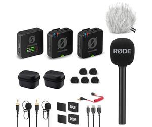Rode Wireless Pro Microphone Set with Interview GO Hand Adapter and Keepdrum Fur Wind Shield