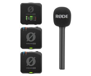 Rode Wireless Pro Wireless Microphone System Bundle with Interview GO Black Handheld Adaptor - 32-bit Float Timecode Wireless Mic Kit for Mobile Journalism, Reporting, Solo Interviews, Newsgathering