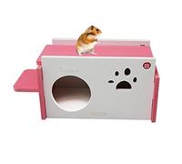Rodent Cage Hamster Cage Paw Decor Small Animal Hideout House With Ladder for Squirrel Hamster Cage(Pink)