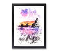 Rodeo Beach Watercolour Modern Framed Print | A2 Black Framed Wall Art | Ready to Hang | Modern Beach Picture | Living Room Bedroom Lounge Office