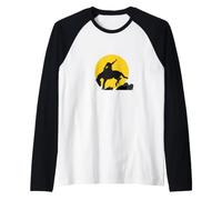 Rodeo Cowboy on Wild Horse in the Moonlight Raglan Baseball Tee