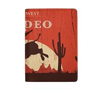 Rodeo Cowboy Riding Bull Moon Cacti On Red Wild West Genuine Leather Travel Passport Covers, Microfiber Travel Cards Wallet Holder Case Protector for Women and Men