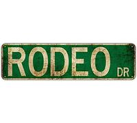 Rodeo Dr Street Sign Vintage Rustic Retro Gift Wall Decor Novelty Man Cave Metal Aluminum Sign 4x16 Inch