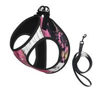 Rodeo Glam Pink Zebra Print No Pull Dog Harness and Leash Set, Cute Reflective Adjustable Vest for Small Dogs,Breathable Mesh Puppy Harness for Walking Hiking,Medium
