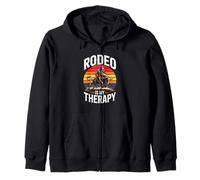 Rodeo Is My Therapy Western Bull Riding Cowboy Zip Hoodie