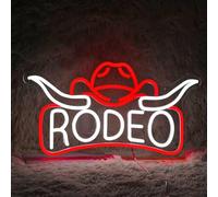 Rodeo Neon Sign, Cowboy Cowgirl Hat Longhorn Led Light, Western Neon Light, Bull Horn Led Sign, Country Living Room Wall Decor, For Adult Boy Bedroom Bar Hotel Party Birthday (16.7 x 9.4 in)