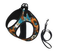 Rodeo Turquoise Cowhide Print No Pull Dog Harness and Leash Set, Cute Reflective Adjustable Vest for Small Dogs,Breathable Mesh Puppy Harness for Walking Hiking,Large