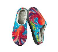 Rodisod Women's Fuzzy Slippers Cosy Memory Foam Indoor Winter House Shoes | Red Octopus Ocean Cosy Warm Soft House Slippers Slip-On Non-Slip Lightweight Home Bedroom for Women Men