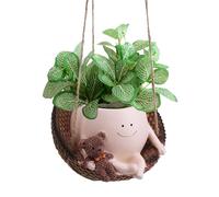Rodison Swing Face Plant Pot, Resin Cute Hanging Plant Pot with Breathable Drainage Hole and Little Bear Design, Smile Face Flower Pot for Indoor Outdoor Home Garden Decor