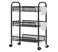 Rodiuiu 3/4/5 Tier Fruit Vegetable Storage Basket,Stackable Metal Mesh Storages Basket Trolley Utility Cart,Produce Storage Organizer Rack with 360 Degree Wheels for Kitchen Pantry Bathroom Black 3-L