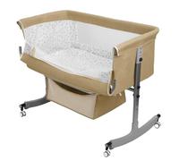 Rodiuiu 4 In 1 Baby Bassinet with Storage Basket, 6 Levels Height Adjustable Baby Crib with Mosquito Net, Convertible Cradle & Diaper Changing Station, Portable Bassinet withs Wheels Khaki