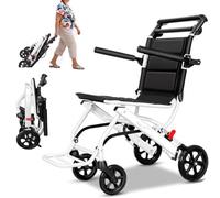 Rodiuiu Super Lightweight Transport Wheelchair 18lb - Easy to Travel, Locking Hand Brakes, User-Friendly, Folding, Portable Ergonomic Design for Adults or Child up to 220lbs for Travel, Camping, Airp