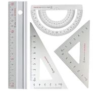 RODMAIE Metal Architects Scale Ruler Set 4 PCS Technical Drawing set, Math Geometry Tool, Protractor, Triangular, Architect Ruler Set for Student (Sliver)