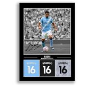 Rodri Manchester City Signed Photo Poster Print Picture Display Framed Autograph Memorabilia for Football Fans Gift Spain (Black A4 Poster Only)
