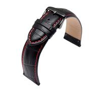 Rodsah Black Leather Watch Strap 12mm - 24mm Red Stitch Watchband for Men's watch Wristband Watch Accessories (Black, 22mm)