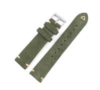 Rodsah Suede Leather Watch Strap 18mm - 24mm Vintage Band Replacement Wristband Handmade Stitching Watchband,Green,21mm (Silver Buckle)