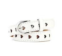 Rodsah Women's Heart Cutout PU Leather Belt 105x2.5cm, Decorative Waistband,White,105x2.5cm