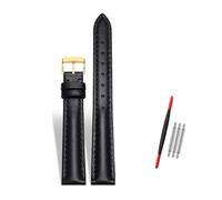 Rodsah Women's Leather Watch Band 10-22mm Adjustable, Genuine Leather Replacement Watch Strap with Pin Buckle,Black-Gold Buckle,22mm