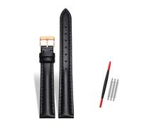 Rodsah Women's Leather Watch Band 10-22mm Adjustable, Genuine Leather Replacement Watch Strap with Pin Buckle,Black-Rose Gold Buckle,18mm