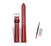 Rodsah Women's Leather Watch Band 10-22mm Adjustable, Genuine Leather Replacement Watch Strap with Pin Buckle,Red-Silver Buckle,18mm