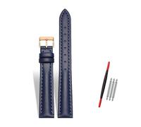 Rodsah Women's Leather Watch Band 10-22mm Adjustable, Genuine Leather Replacement Watch Strap with Pin Buckle,Dark Blue-Rose Gold Buckle,10mm