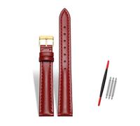 Rodsah Women's Leather Watch Band 10-22mm Adjustable, Genuine Leather Replacement Watch Strap with Pin Buckle,Red-Gold Buckle,13mm