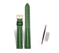 Rodsah Women's Leather Watch Band 10-22mm Adjustable, Genuine Leather Replacement Watch Strap with Pin Buckle,Green-Gold Buckle,12mm